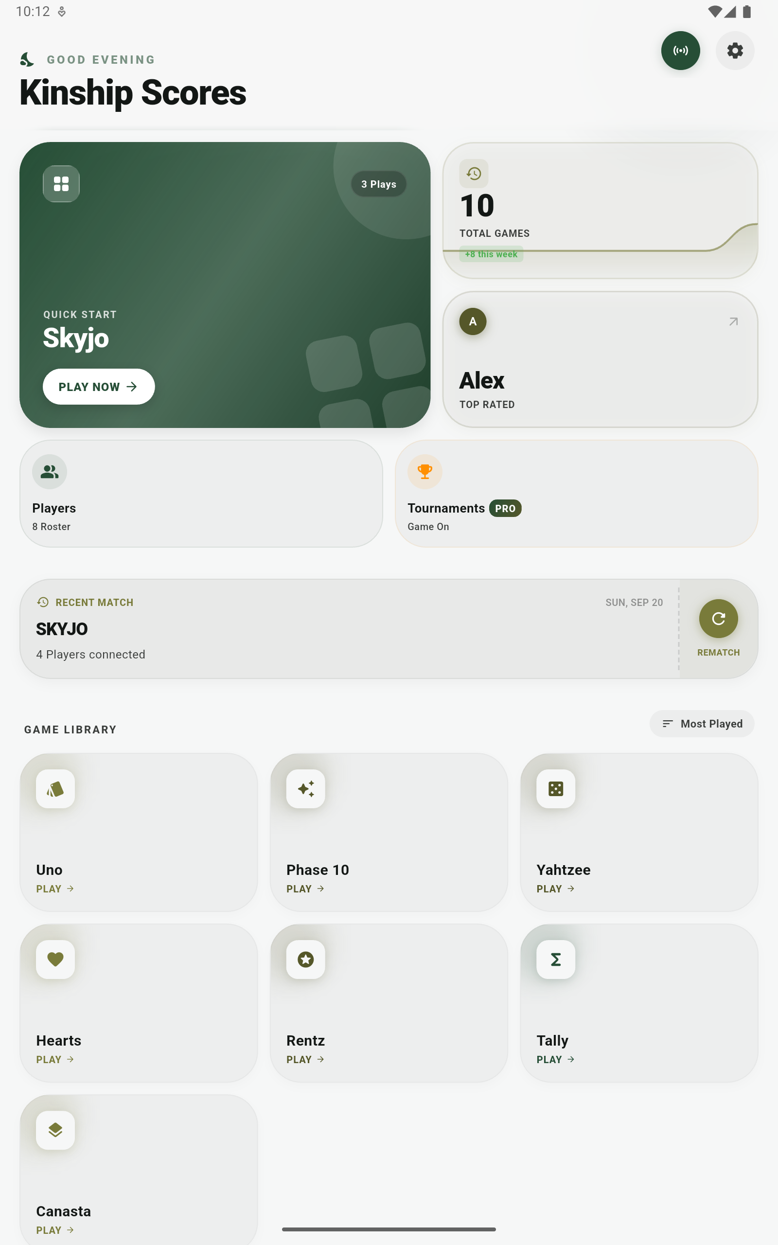 Kinship Scores Interface Screenshot