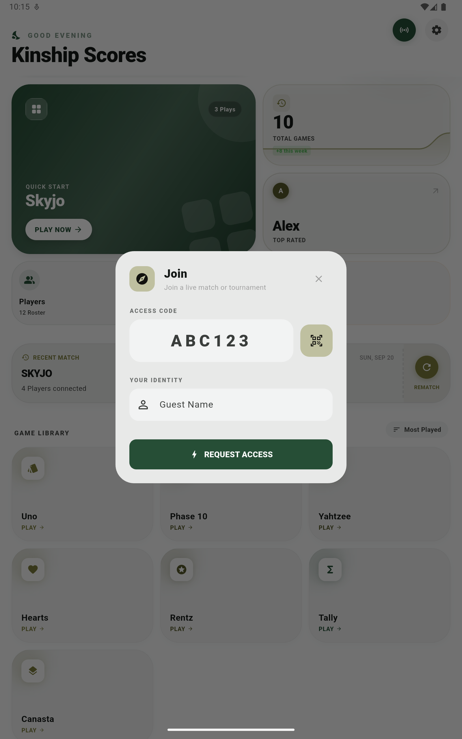 Kinship Scores Interface Screenshot