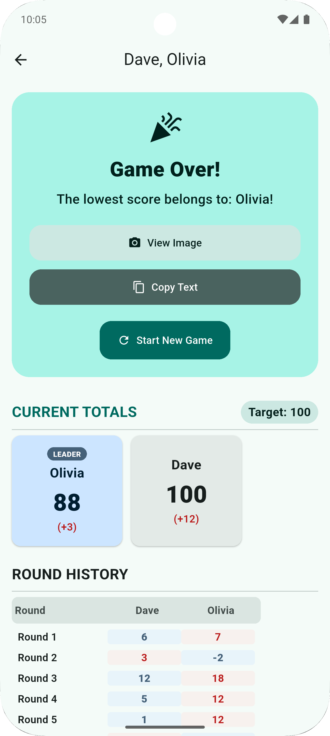 Skyjo Score Keeper Interface Screenshot