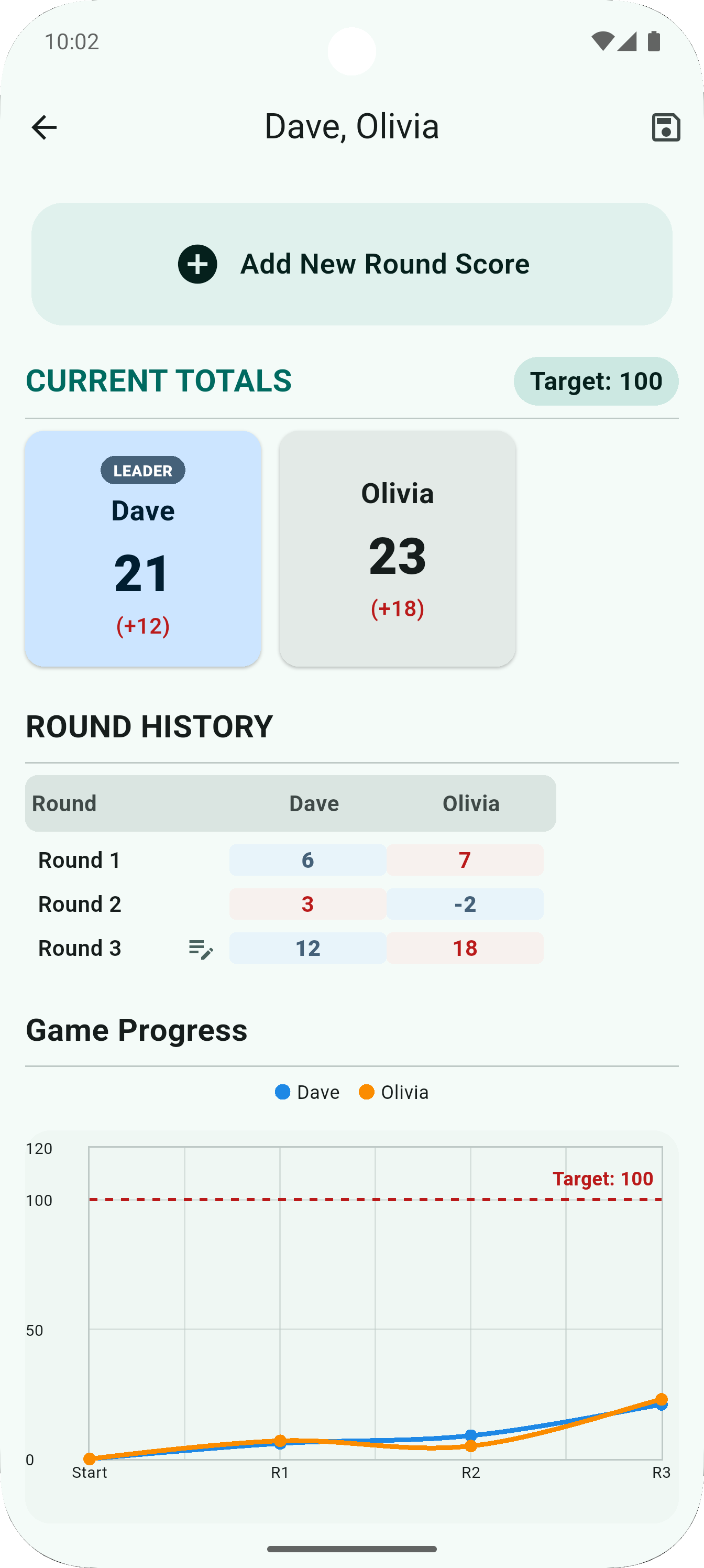 Skyjo Score Keeper Interface Screenshot