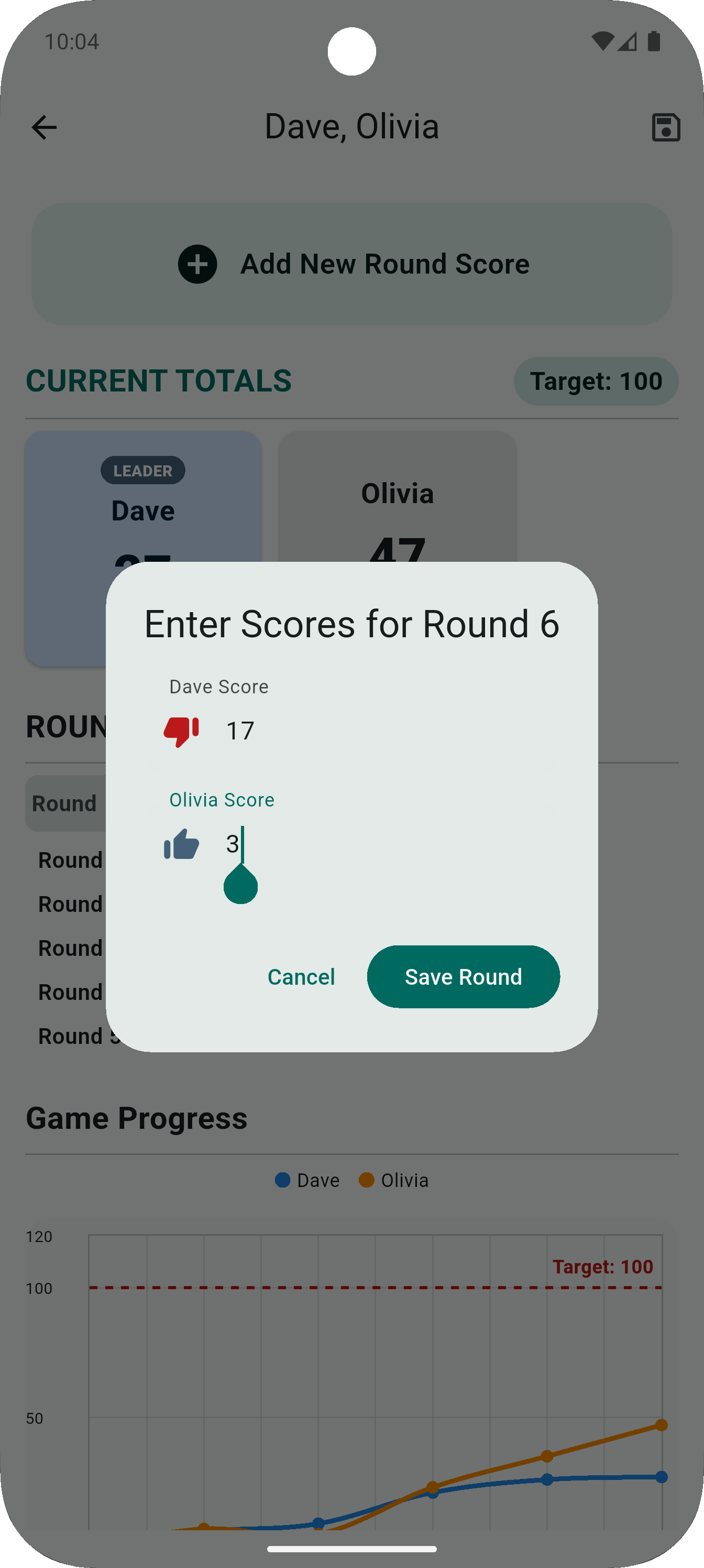 Skyjo Score Keeper Interface Screenshot